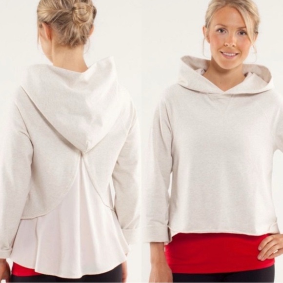 19-20”PTP Lululemon cream hoodie yoga Pull Me Over heathered - Picture 2 of 7